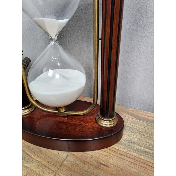 VINTAGE SAND CLOCK HOURGLASS by BOMBAY Co. Mahogany & Brass Flips Over 10.5" - Picture 5 of 10